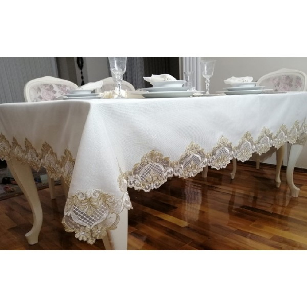 Lady Rio Masa Örtüsü Takımı,fransız Dantelli Masa Örtüsü Takımı,runnerli Masa Örtüsü Takımı,masa Örtüsü Takımı 8 Kişilik - Ekru - 160 x 220 cm Masa Örtüsü Fiyatı