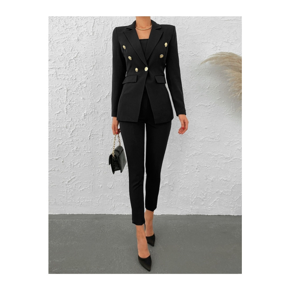 Lady Suits Düğmeli Sahte Cepli Blazer Ceket Kemerli Cepli Esnek Pantolon Asimetrik Kesim Takım Elbise 40 Beden Erkek Takım Elbise Fiyatı