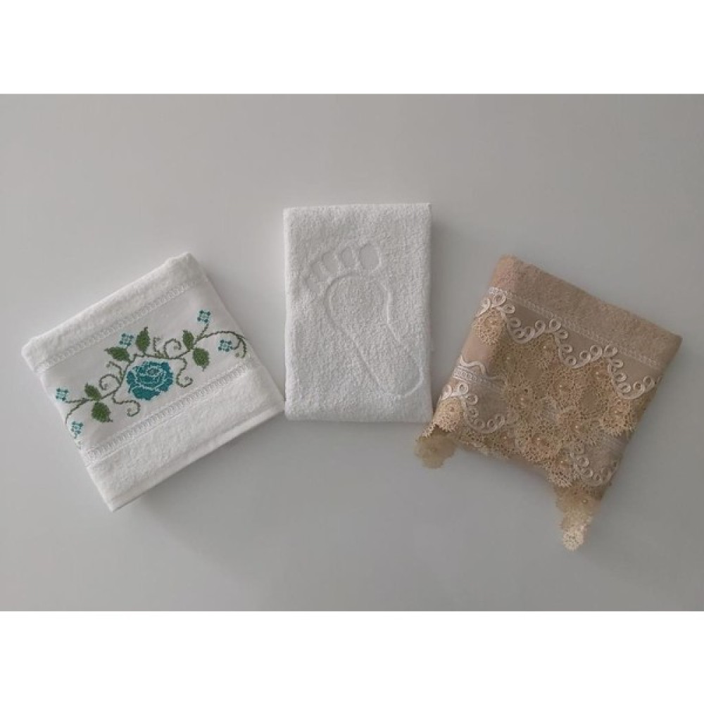 Ladya Home Ladya Yeşil Gül Işlemeli Gelin Çeyiz Paketi 3'lü - 50 x 70 cm - Beyaz - Kahverengi El / Yüz Havlusu Fiyatı