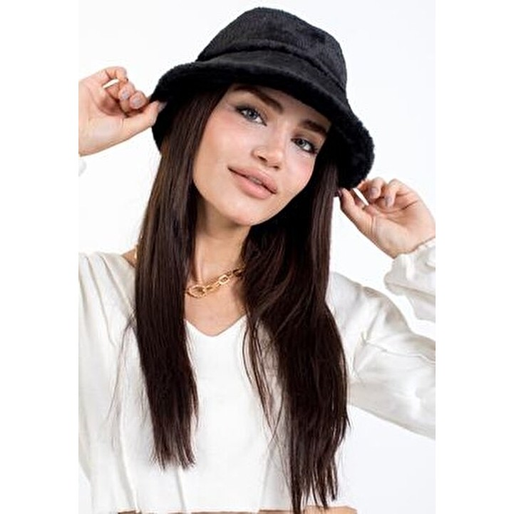 Ladycolor Siyah Peluş Bucket Kova Moda Kadın Kışlık Şapka Polyester Malzemeden Üretim Anne Bebek Oyuncak Fiyatı