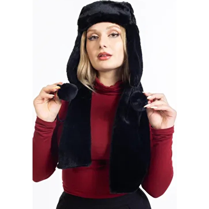 Ladycolor Siyah Peluş Kulaklı Pilot Şapka Atkılı Takım Rahat Kullanım için Diğer Fiyatı