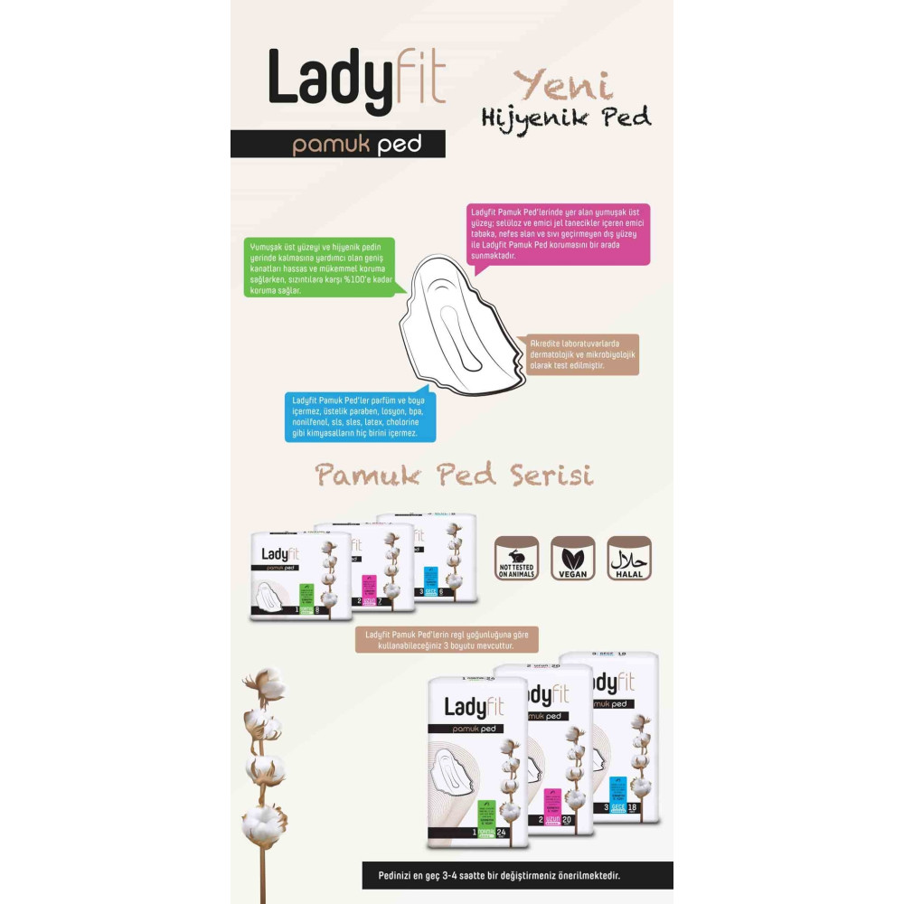 Ladyfit Hijyenik Ped Pamuk Gece 6'lı