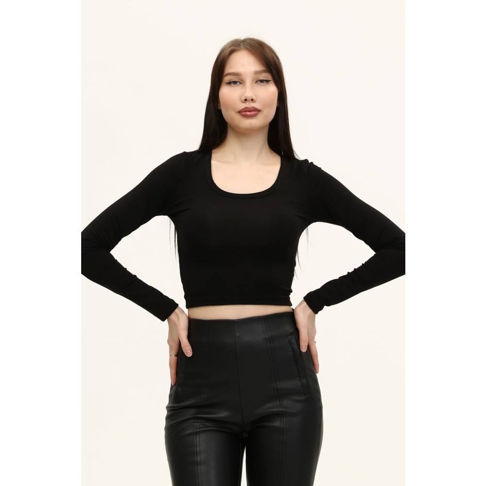 LAENT Kadın Siyah Bisiklet Yaka Uzun Kollu Crop Bluz S Beden Bluz Fiyatı