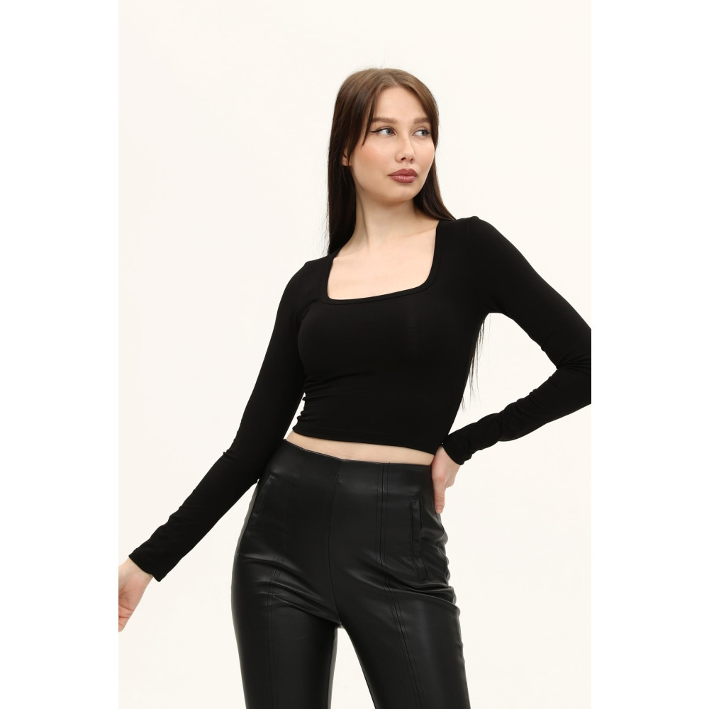 LAENT Kadın Siyah Kare Yaka Uzun Kollu Crop Bluz S Beden Bluz Fiyatı