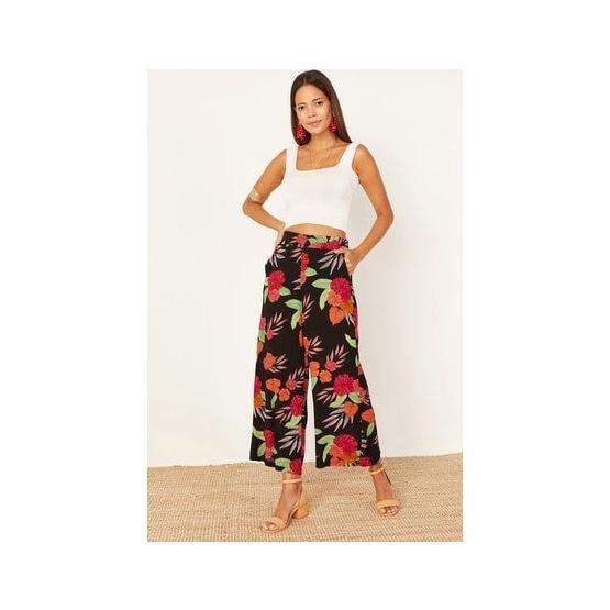 Lafaba 19Y017128 Siyah Desenli Bol Kadın Pantolon
