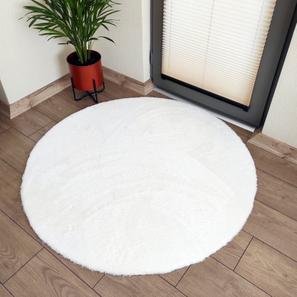 Lagom Life Yuvarlak Peluş Halı Pofuduk Puffy Kaymaz Taban Beyaz - 80 x 80 cm Salon Halısı Fiyatı
