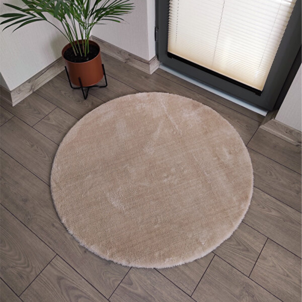 Lagom Life Yuvarlak Peluş Halı Pofuduk Puffy Kaymaz Taban Vizon - 120 x 120 cm Salon Halısı Fiyatı