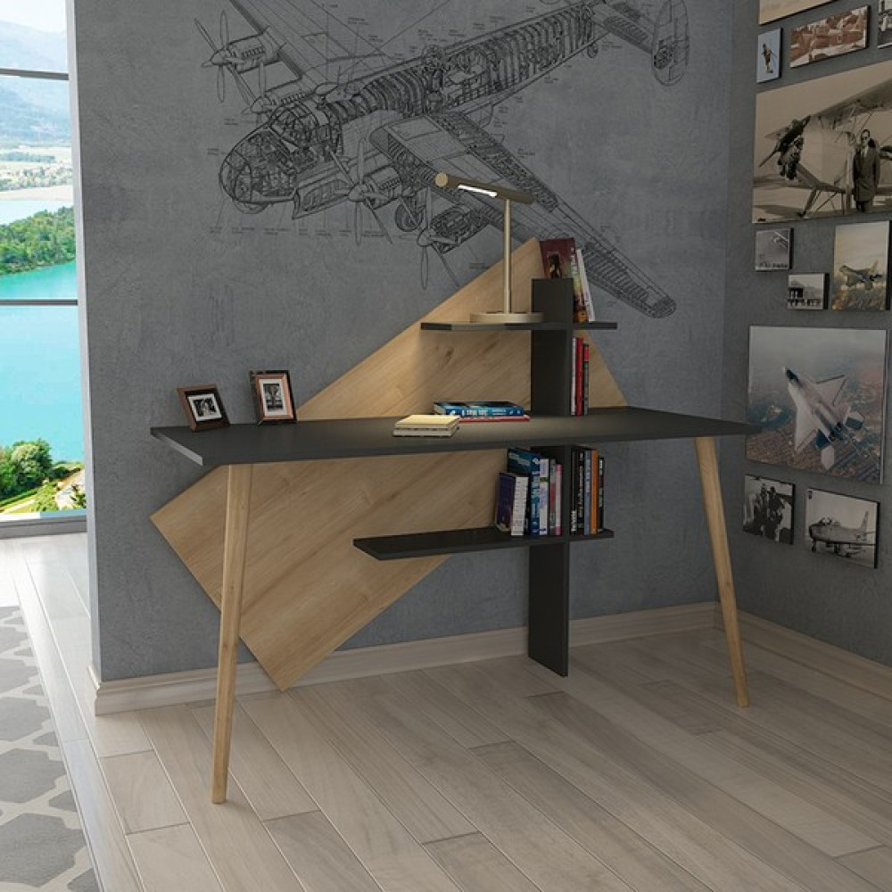 Lagomood Rüzgar Çalışma Masası Antrasit - Safir Meşe - Y: 120 cm D: 60 cm G: 140 cm Çalışma Masası Fiyatı