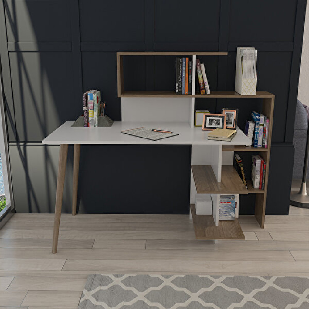 Lagomood Uzay Çalışma Masası Beyaz Ceviz - 100 x 140 x 60 cm - Beyaz - Ceviz Çalışma Masası Fiyatı