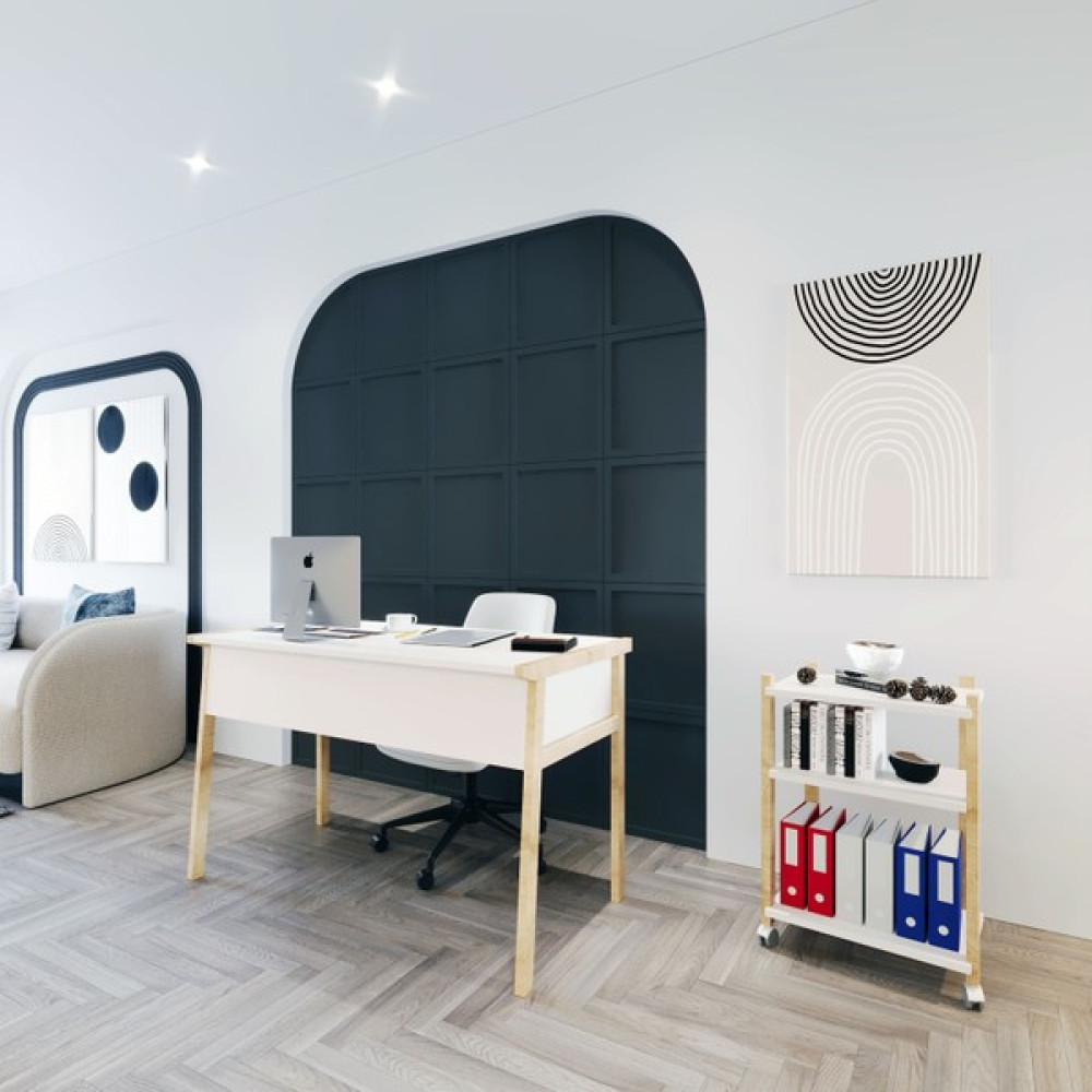 Lagomood Zenith Çalışma Masası Kitaplık Takımı 120cm Beyaz Meşe - 60x120 - Beyaz - Meşe Çalışma Masası Fiyatı