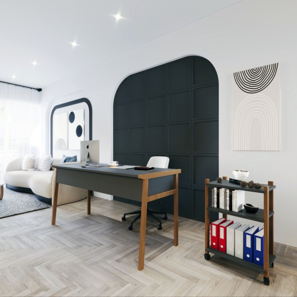 Lagomood Zenith Çalışma Masası Kitaplık Takımı 150cm Antrasit Ceviz - 60x150 - Antrasit - Ceviz Çalışma Masası Fiyatı