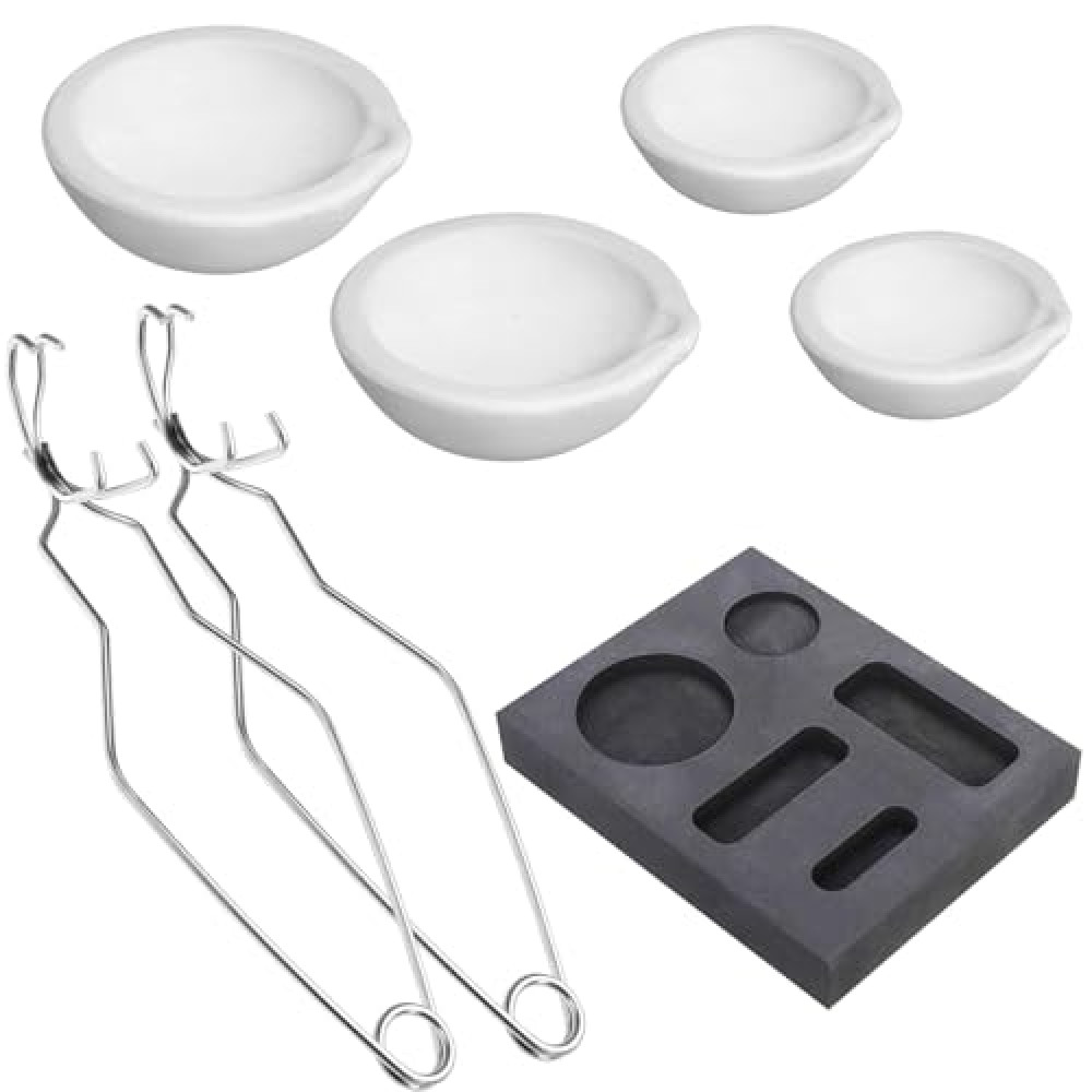 LAIAMER 7pcs Graphite Metal Melting Casting Kit, Including 2 Crucible Tongs, 5-in-1 Graphite Casting Ingot Mold, 4 Quartz Crucibles, Melting Metals Like Gold and Silver