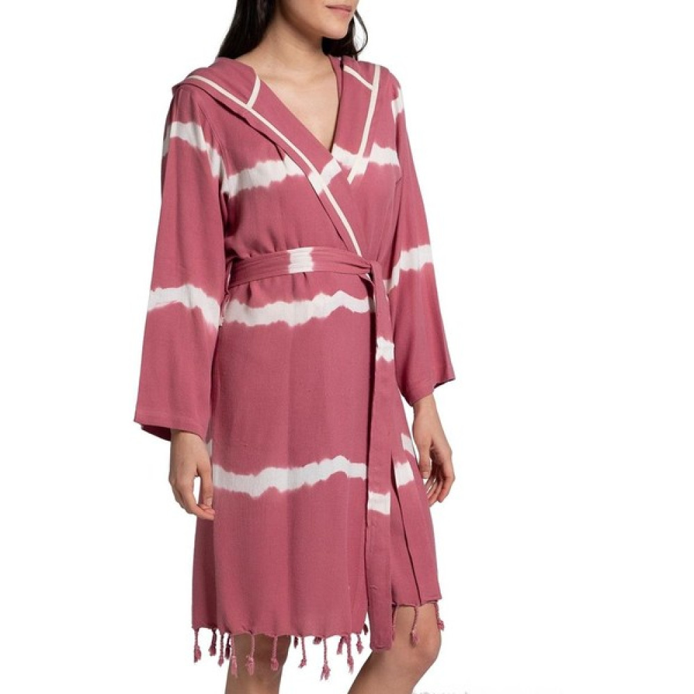 Lalay Batik Kapüşonlu Bornoz Gül Kurusu - XL - Gülkurusu Bornoz Fiyatı