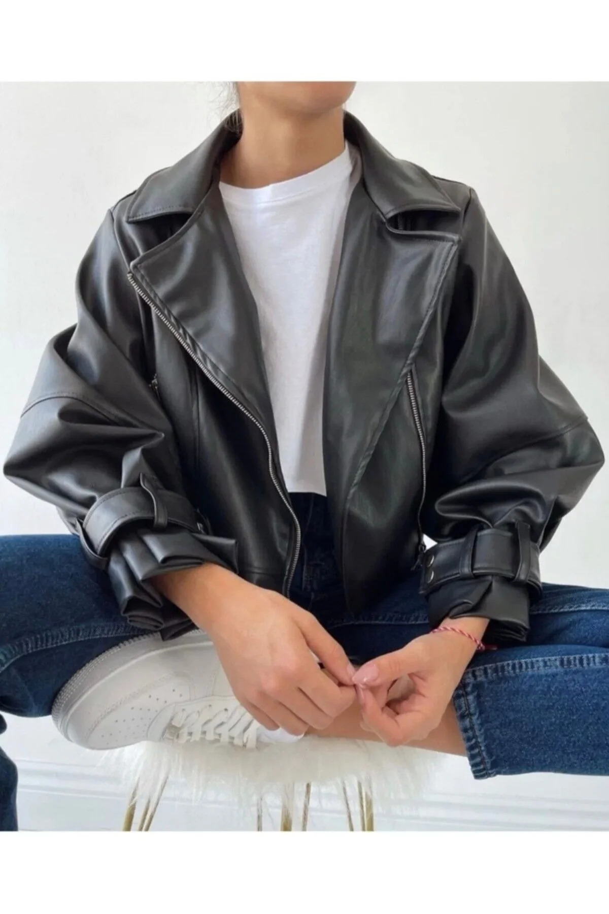 Laleli Butik Kadın Siyah Oversize Deri Ceket M Beden" Bayan Ceket Fiyatı