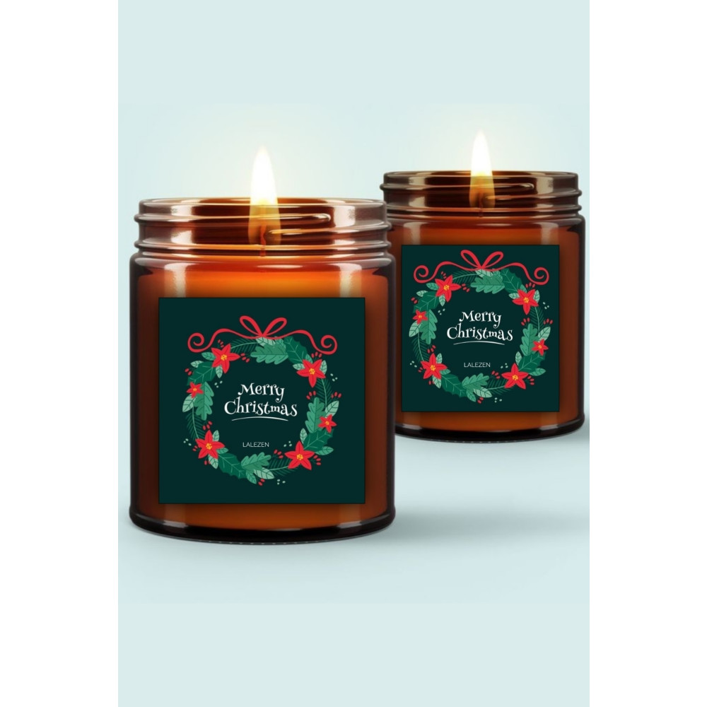 LALEZEN 2 Adet Amber Cam Kokulu Mum Yılbaşı Özel Etiketli Merry Christmas Dekoratif Mum Fiyatı