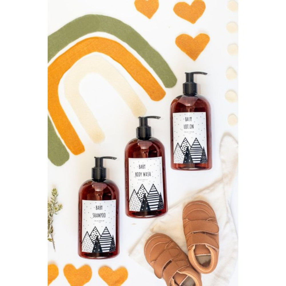 Lalezen 3'lü Amber Plastik Şişe 500 ml Bebek Set Bebek Şampuanı Bebek Losyon Bebek Duş Jeli Etiketli Sabunluk Fiyatı