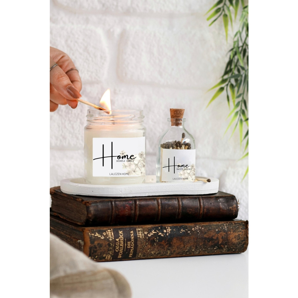 LALEZEN HOME Beyaz Stantlı Home Etiketli Mum Ve Kibrit Set Dekoratif Mum Fiyatı