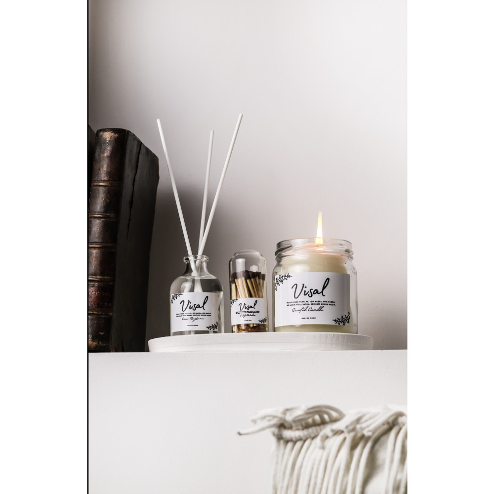 LALEZEN HOME BEYAZ STANTLI VİSAL ETIKETLI JAPON KIRAZI KOKUSU + KOKULU MUM+ CAM FANUSLU KİBRİT SET Dekoratif Mum Fiyatı