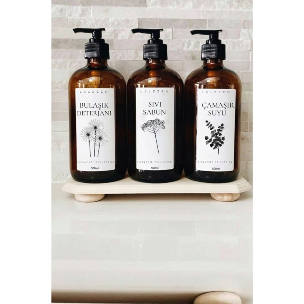 LALEZEN HOME Sıvı Sabun Bulaşık Deterjanı Çamaşır Suyu Etiketli Plastik Amber Şişe 500ml Sabunluk Fiyatı