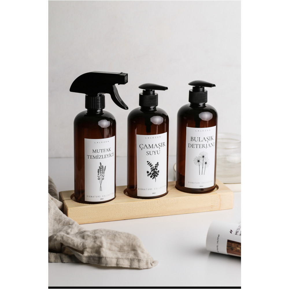 LALEZEN HOME Stantlı Bulaşık Deterjanı & Çamaşır suyu & Mutfak Temizleyici Etiketli 500ml Plastik Şişe Sabunluk Fiyatı