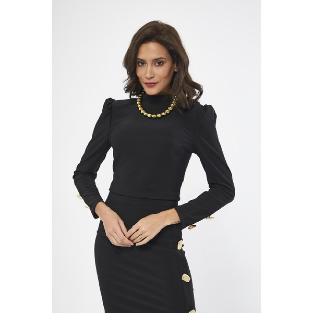 Lalissa Düğme Detaylı Crop Bluz-Siyah Bluz Fiyatı