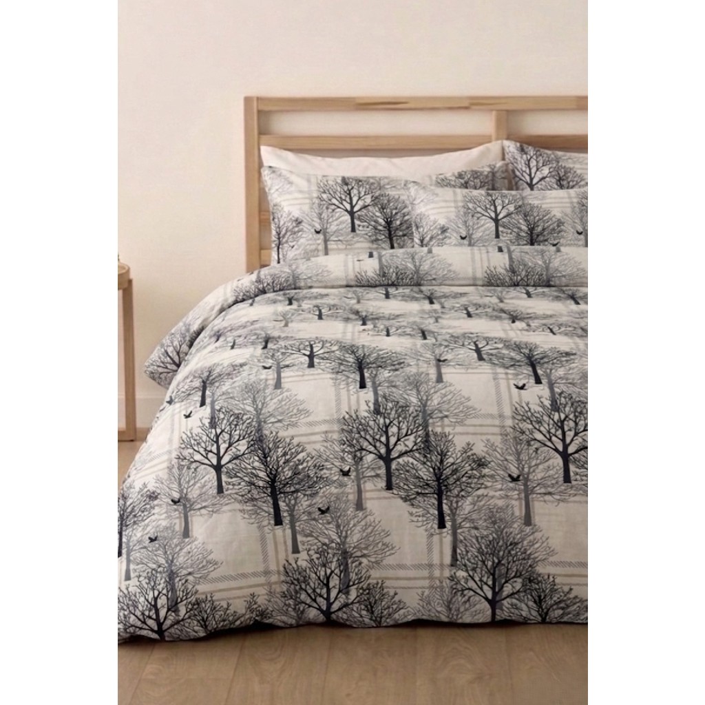 Laliva Ağaçlı Çift Kişilikçarşafı Lastikli Nevresimtakımı - Gri - Füme - 200 x 220 cm Nevresim Takımı Fiyatı