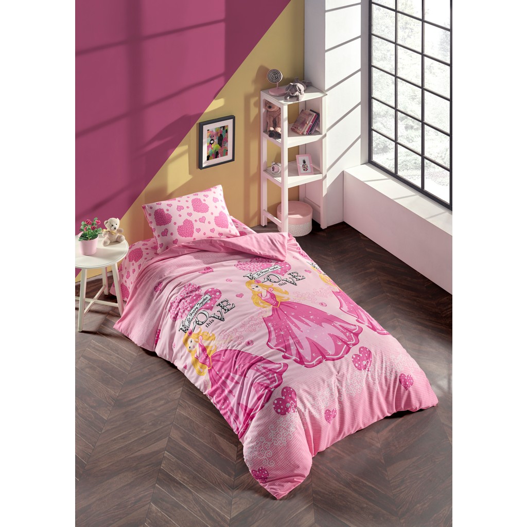 Laliva Çarşafı Lastikli Pamuk Kalpli Ranforce Tek Kişilik Kız Çocuk Nevresim Takımı - Pembe - 160 x 220 cm Nevresim Takımı Fiyatı