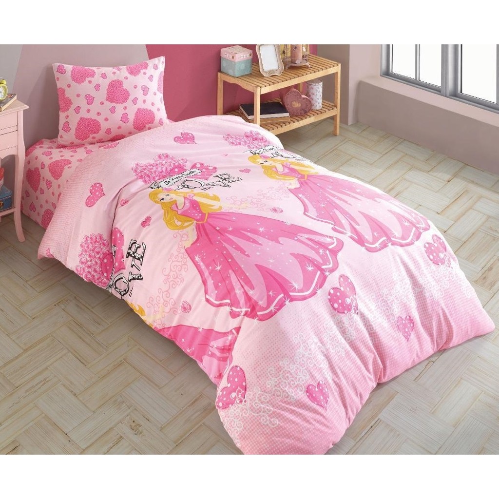 Laliva Çarşafı Lastikli Pembe Kalpli Kız Çocuk Nevresim Takımı Tek Kişilik Pamuk Ranforce - 160 x 220 cm Nevresim Takımı Fiyatı