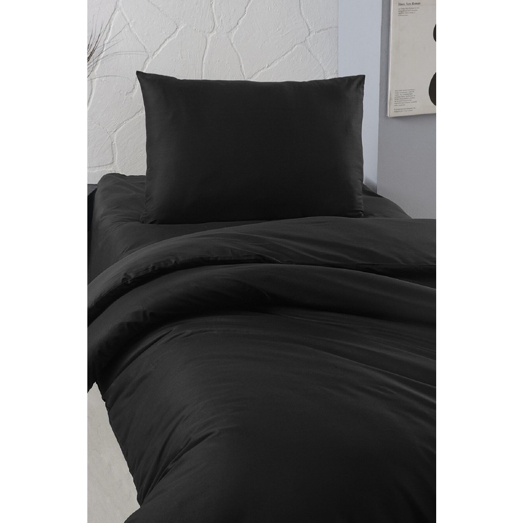 Laliva Çarşafı Lastikli Siyah-Siyah Tek Kişilik Nevresim Takımı Ranforce Doğal Pamuk - Siyah - 160 x 220 cm Nevresim Takımı Fiyatı