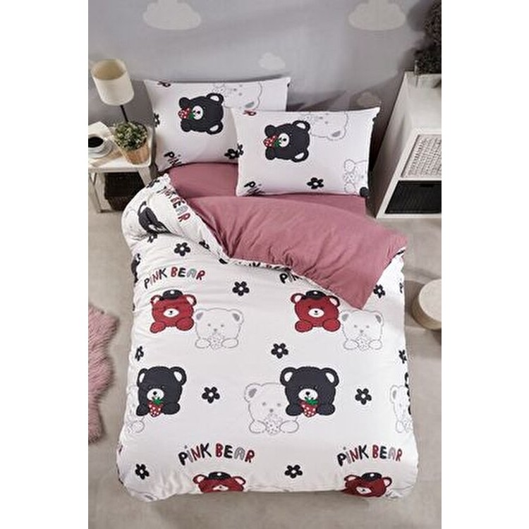 Laliva Doğal Sağlıklı Çarşafı Lastikli Ayıcıklı Bordo Çocuk Nevresim Takımı - 160 x 220 cm Nevresim Takımı Fiyatı