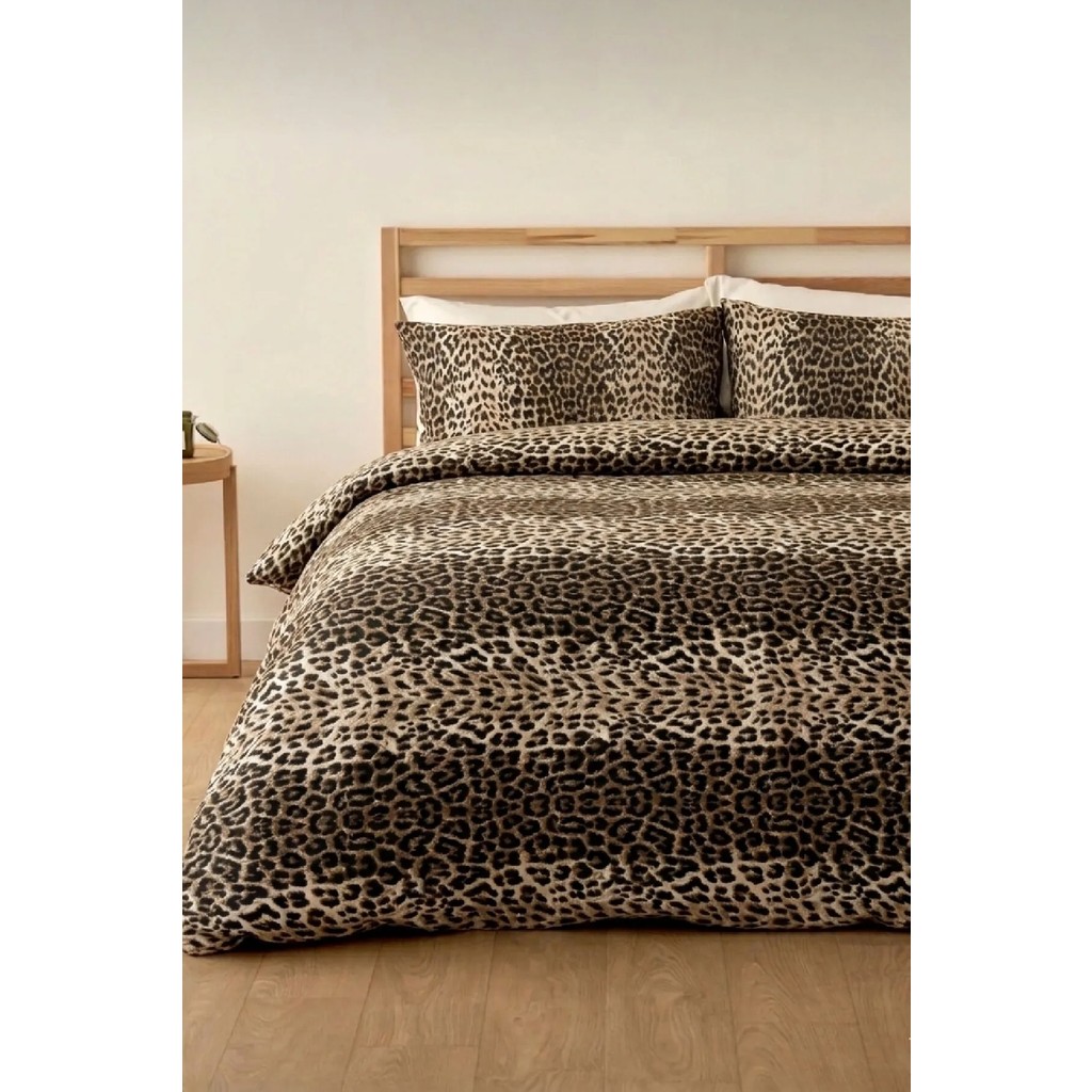 Laliva Leopar Desenli Çift Kişilik Lastikli Çarşaflı Nevresim Takımı - Bej - Açık Kahve - 200 x 220 cm Nevresim Takımı Fiyatı