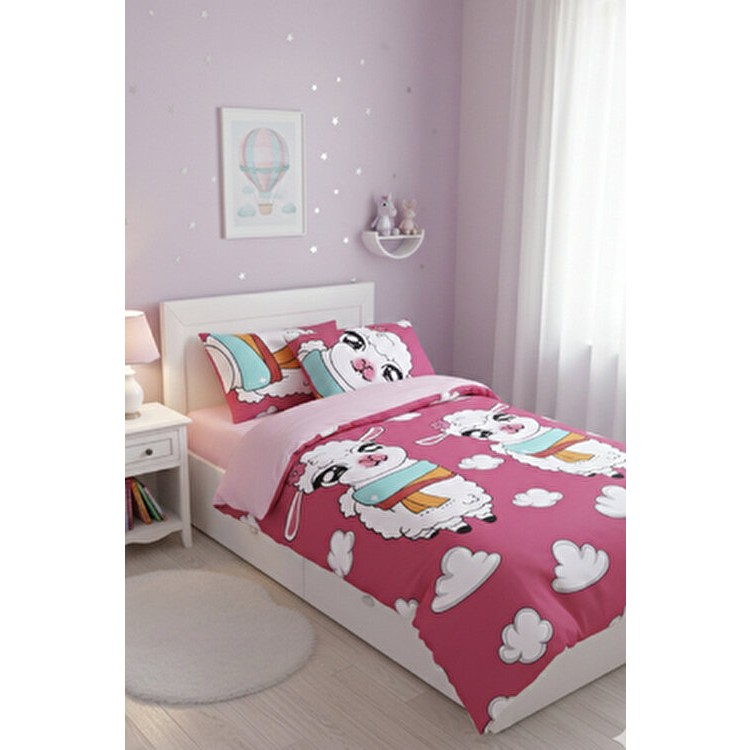 Laliva Pembe Renkli Lastikli Çerşafı Kuzulu Çocuk Nevresim Takımı 160 x 120 cm Hayvan Desenli Nevresim Takımı Fiyatı
