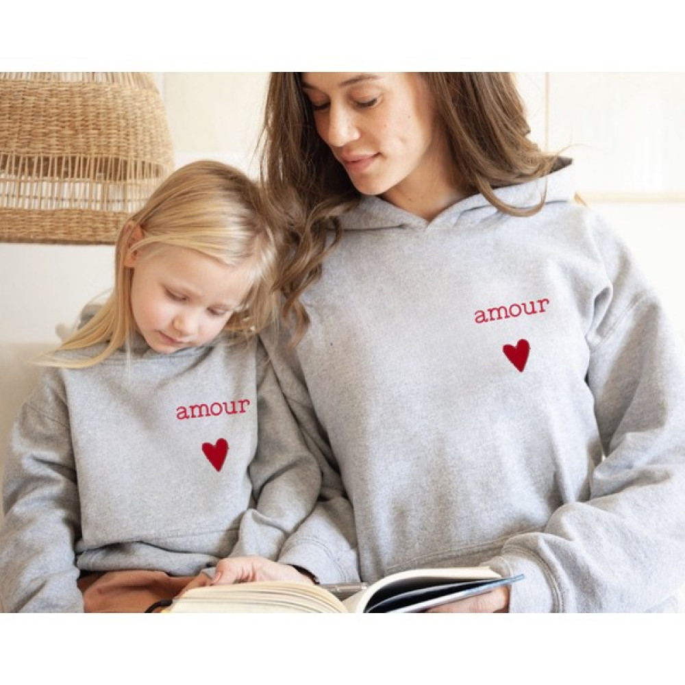 Laluvia Gri Amour Kalp Kabartmalı Anne-Kız Kombini Bayan Sweatshirt Fiyatı