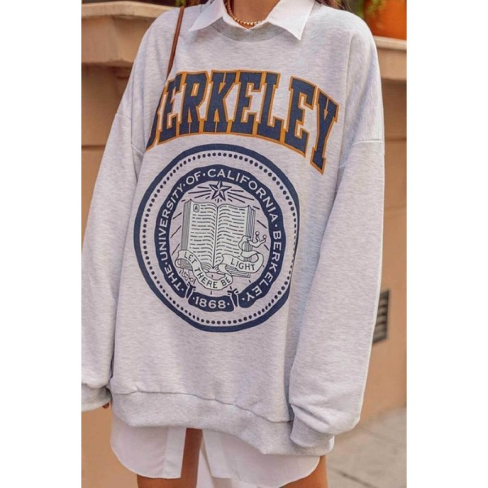 Laluvia Gri Berkeley Baskılı Sweetshirt Bayan Sweatshirt Fiyatı