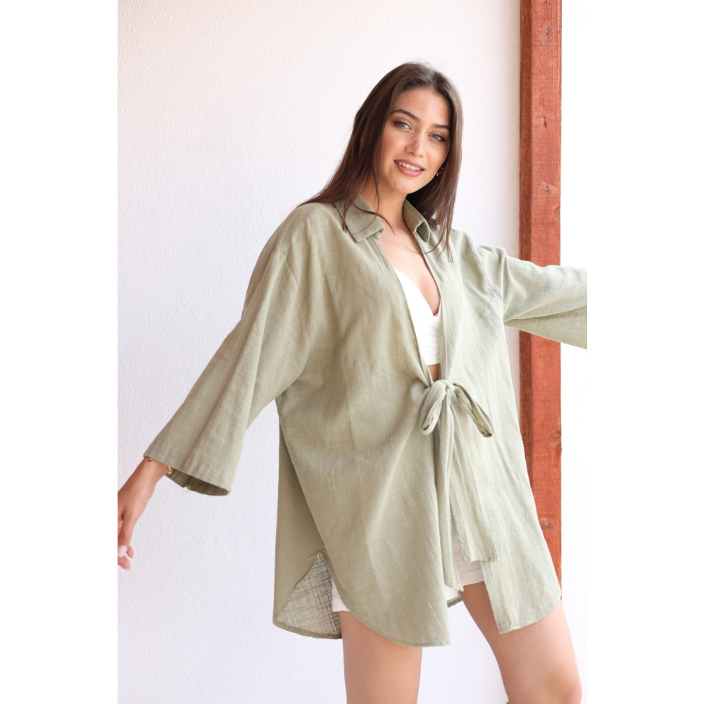 Laluvia Haki Flam Keten Kimono Gömlek STD Beden Kadın Giyim Fiyatı