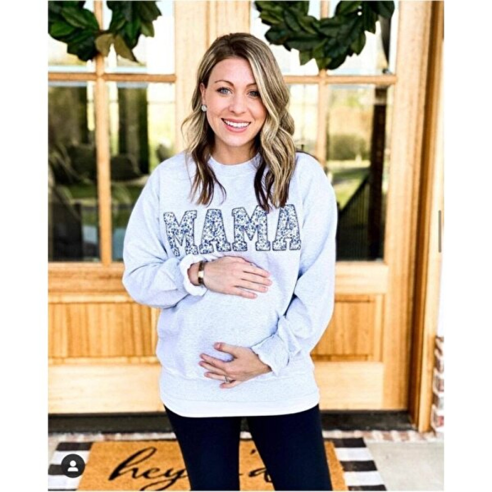 Laluvia Hamile Gri Mama Baskılı Sweatshirt Anne Sweatshirt Bayan Sweatshirt Fiyatı