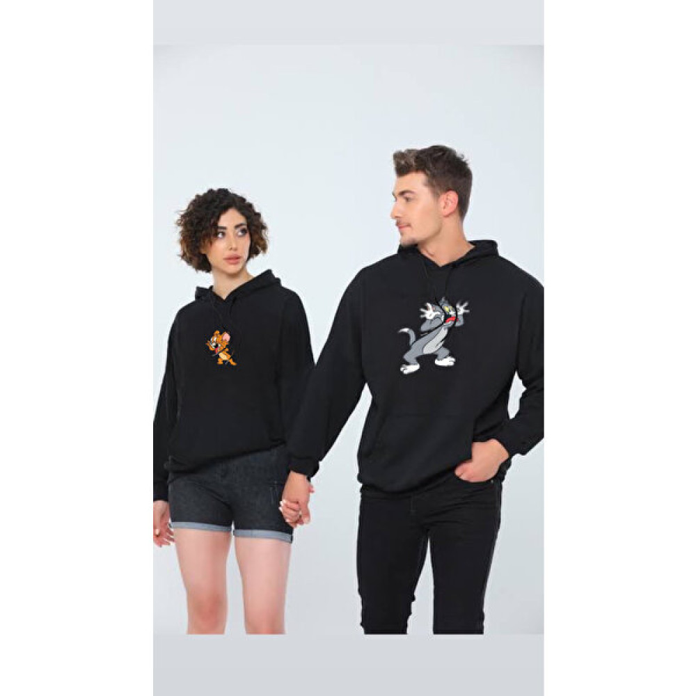 Laluvia Kadın-Erkek Oversize Ikili Tom ve Jerry Baskılı Kapüşonlu Sweatshirt Bayan Sweatshirt Fiyatı