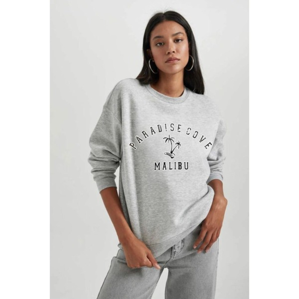 Laluvia Kadın Gri Paradise Cove Malibu Baskılı Sweatshirt Bayan Sweatshirt Fiyatı