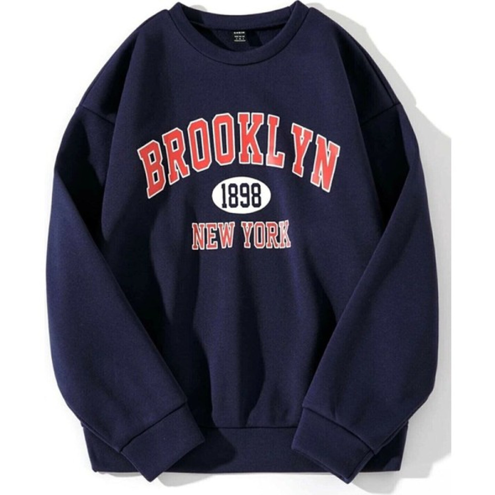 Laluvia Kadın Lacivert Oversize Brooklyn Baskılı Sweatshirt Bayan Sweatshirt Fiyatı