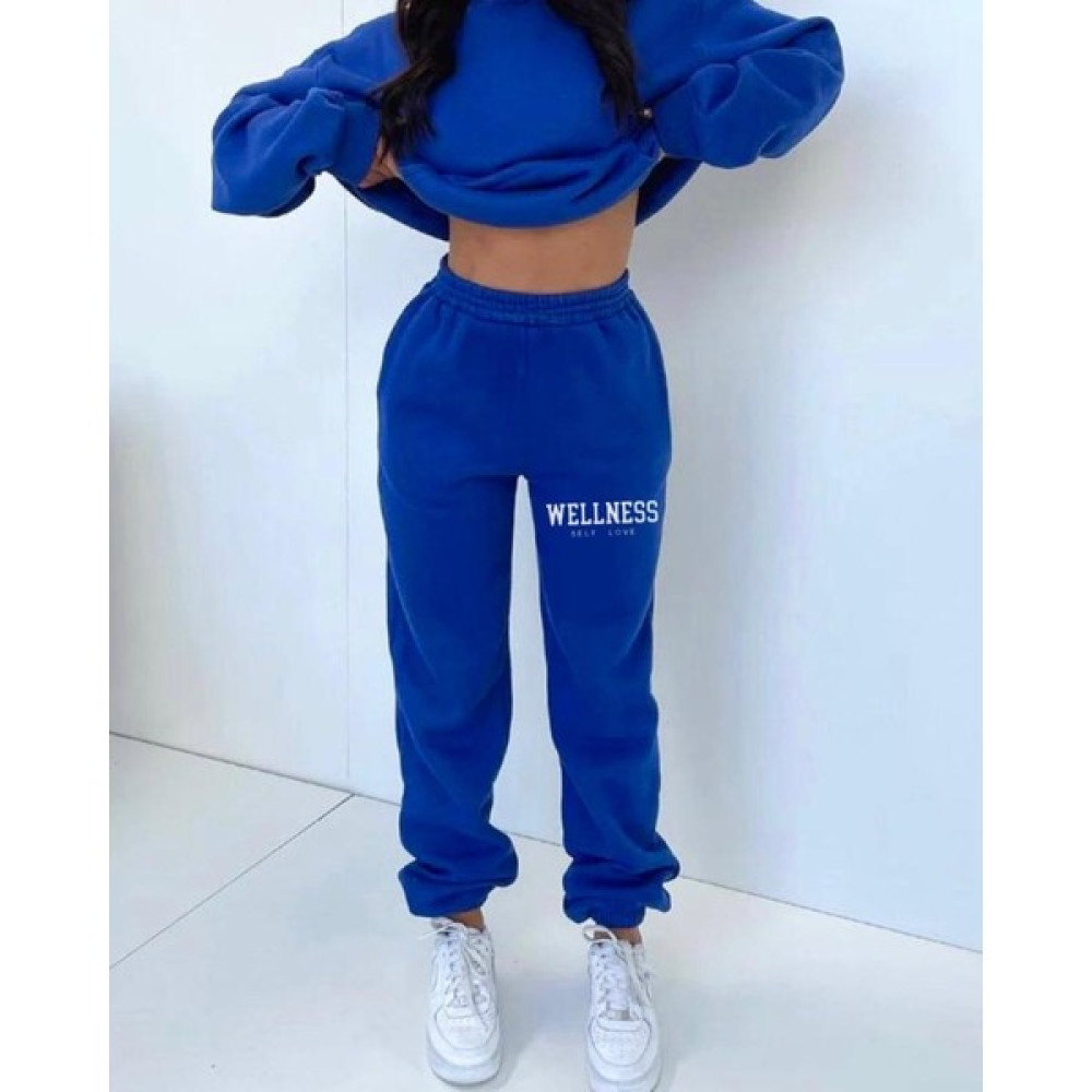 Laluvia Unisex Saks Mavisi Wellness Baskılı Jogger Eşofman Altı Kadın Eşofman Fiyatı
