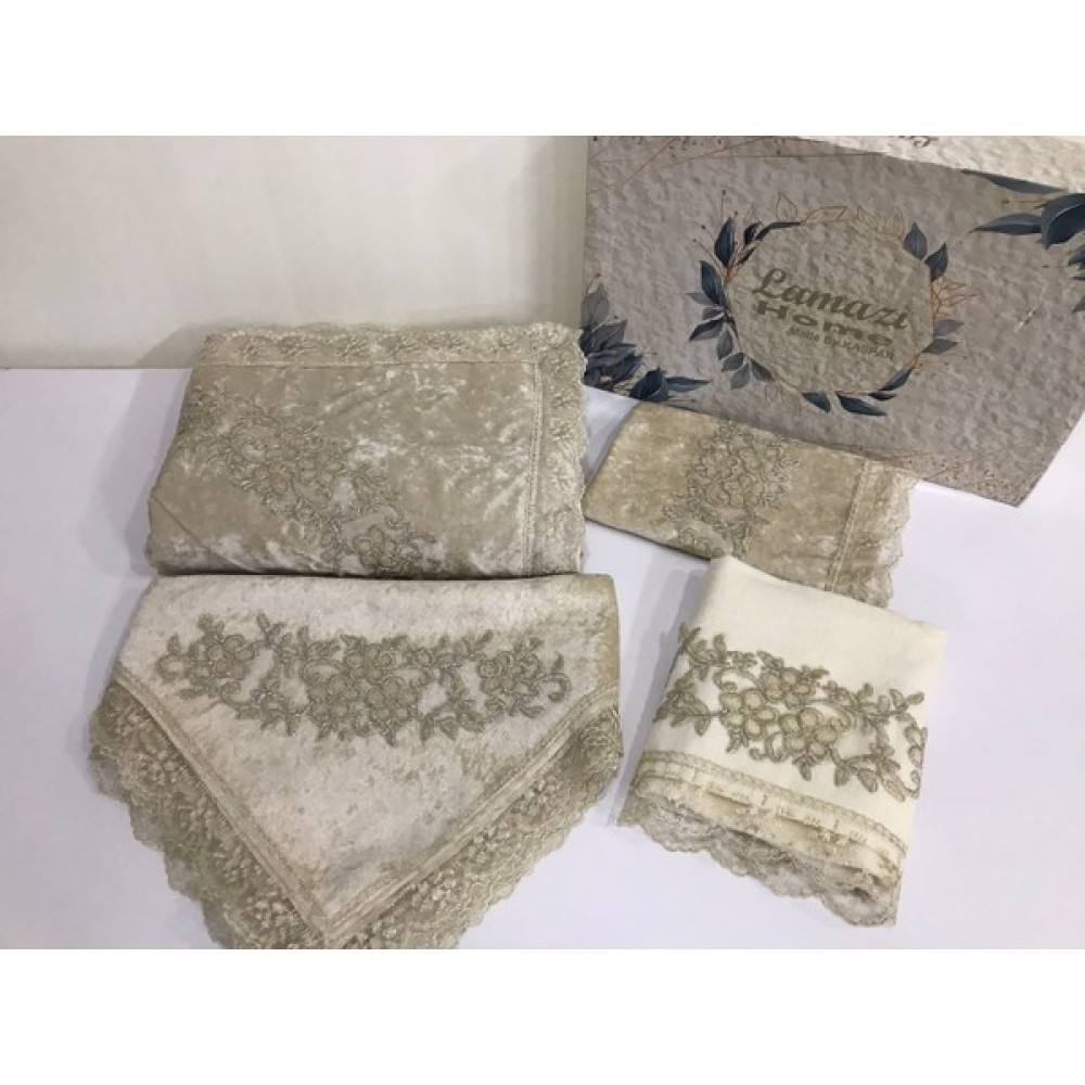 Lamazi Home 4 Parça Cappucino Kadife Çeyizlik Seccade Takımı Bohça - 70 x 120 cm Seccade Fiyatı