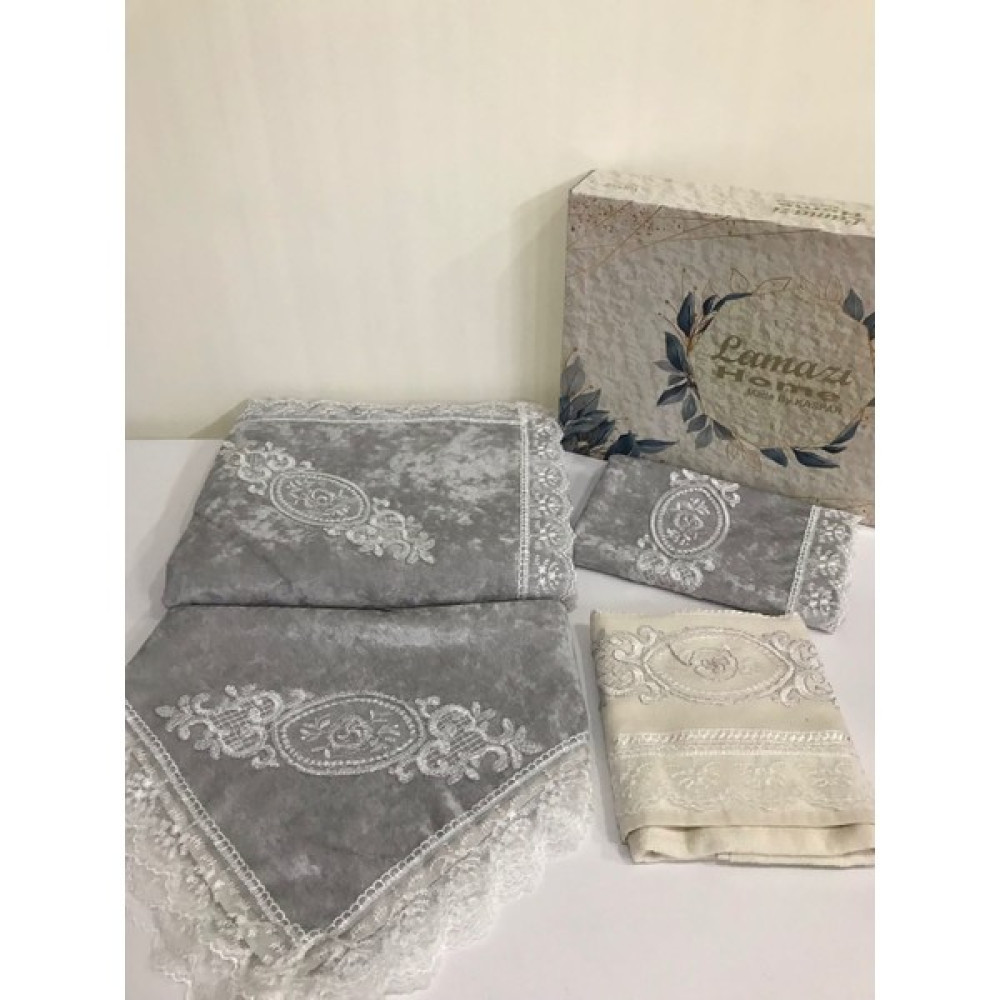 Lamazi Home Lamazihome 4 Parça Gri Kadife Seccade Takımı Seccade Seti D Max - 70 x 120 cm Seccade Fiyatı