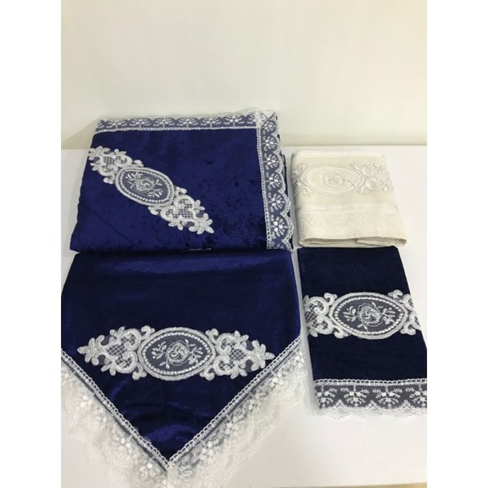 Lamazi Home Lamazihome 4 Parça Lacivert Kadife Seccade Seti Seccade Takımı - 70 x 120 cm Seccade Fiyatı