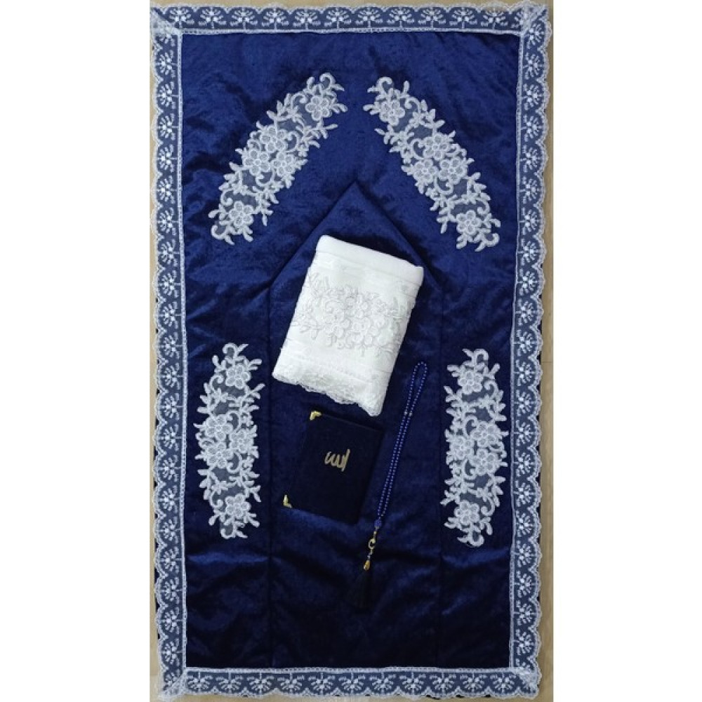 Lamazi Home Lamazihome 4 Parça Lacivert Seccade Seti Seccade Takımı Çeyizlik Papatya - 70 x 120 cm Seccade Fiyatı