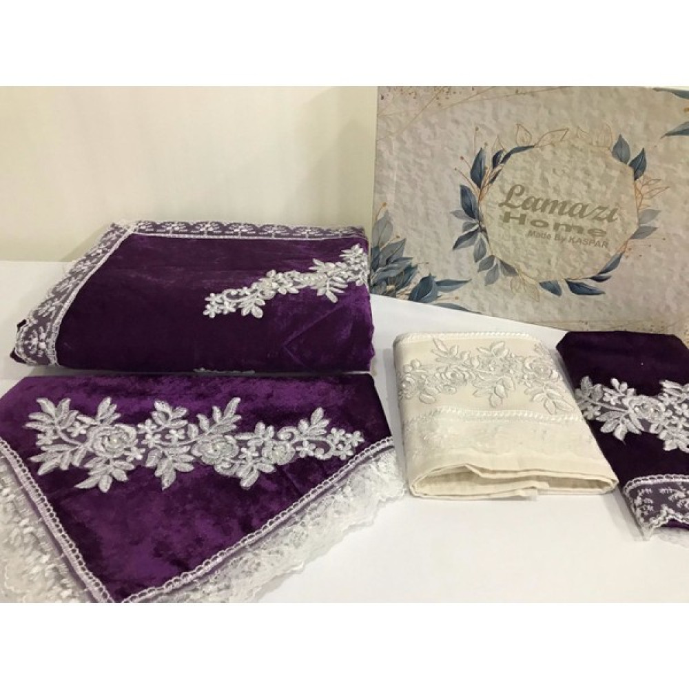 Lamazi Home Lamazihome 4 Parça Mürdüm Kadife Seccade Takımı Seccade Seti - 70 x 120 cm Seccade Fiyatı