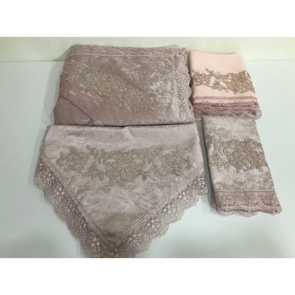 Lamazi Home Lamazihome 4 Parça Pudra Kadife Seccade Takımı Seccade Seti - 70 x 120 cm Seccade Fiyatı