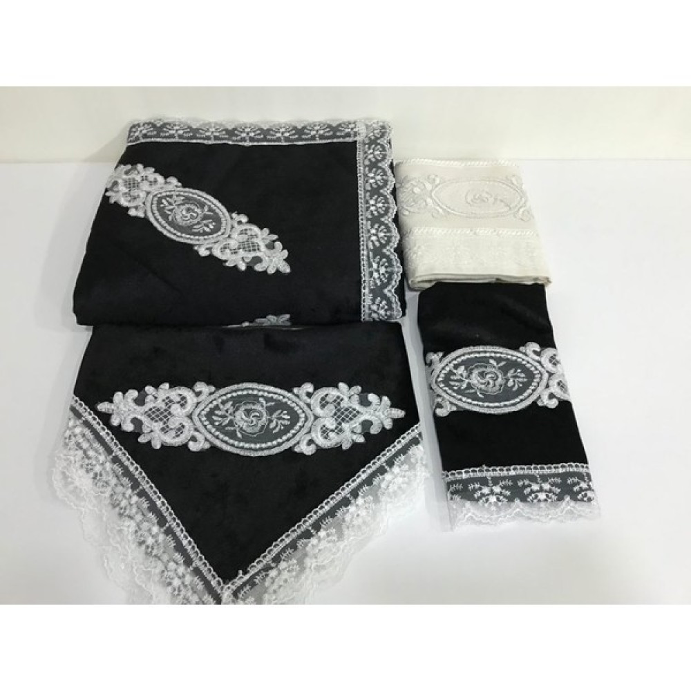 Lamazi Home Lamazihome 4 Parça Siyah Kadife Seccade Seti Seccade Takımı - 70 x 120 cm Seccade Fiyatı