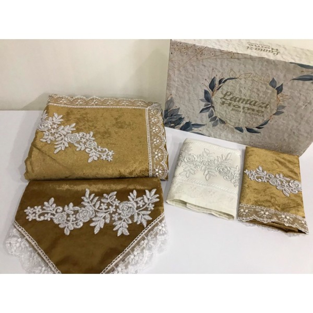 Lamazi Home Lamazihome 4 Parça Taba Kadife Seccade Seti Seccade Takımı - 70 x 120 cm Seccade Fiyatı