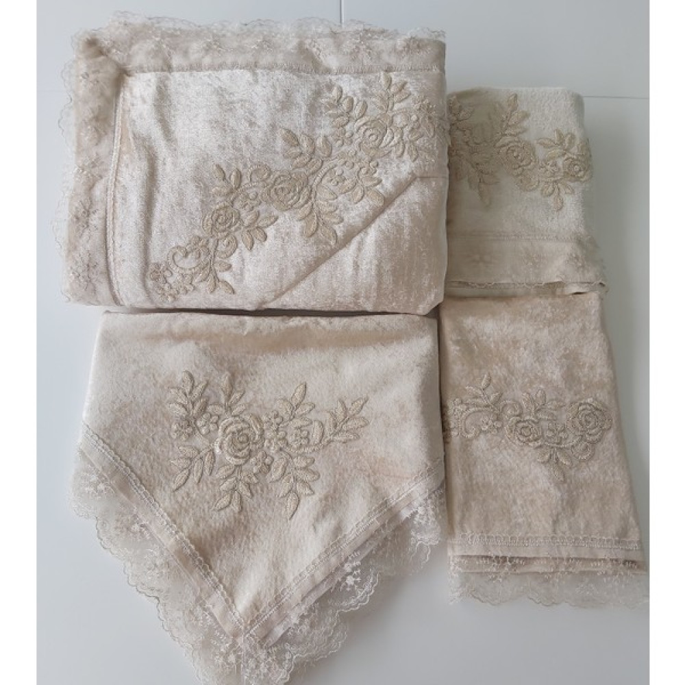 Lamazi Home Lamazihome 5 Parça Cappucino Seccade Seti Bohça Çeyiz Nişan Gelin Seccade Takımı - Bej - 70 x 120 cm Seccade Fiyatı