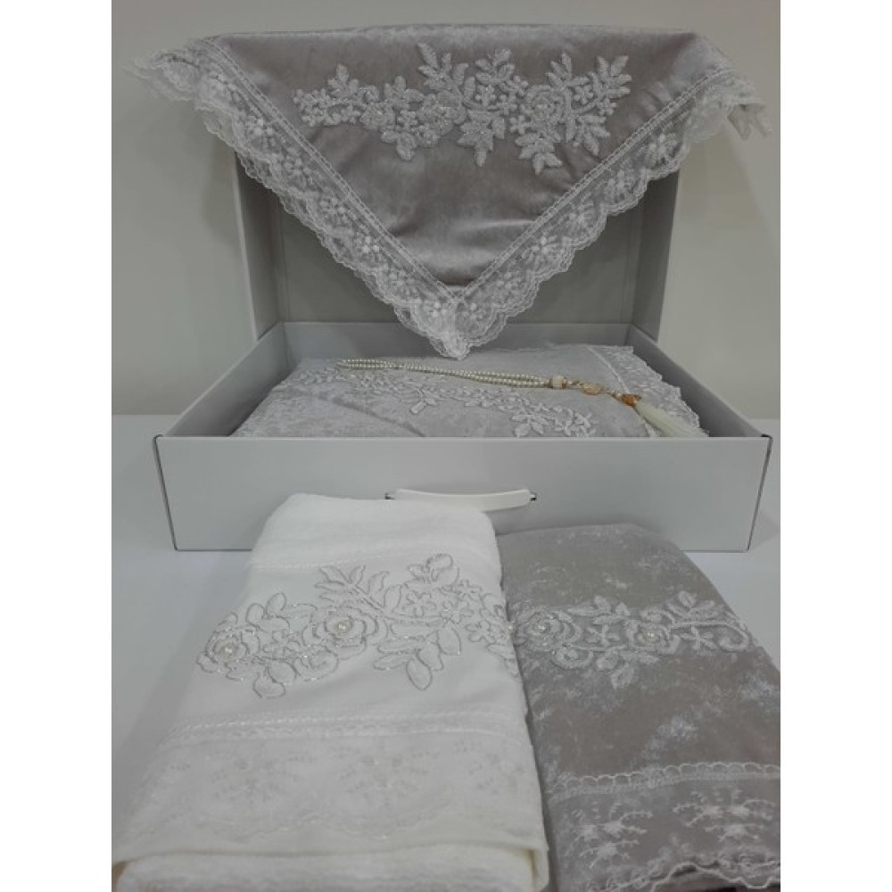 Lamazi Home Lamazihome 5 Parça Gri Seccade Seti Bohça Çeyiz Nişan Gelin Seccade Takımı - 70 x 120 cm - Renkli Seccade Fiyatı